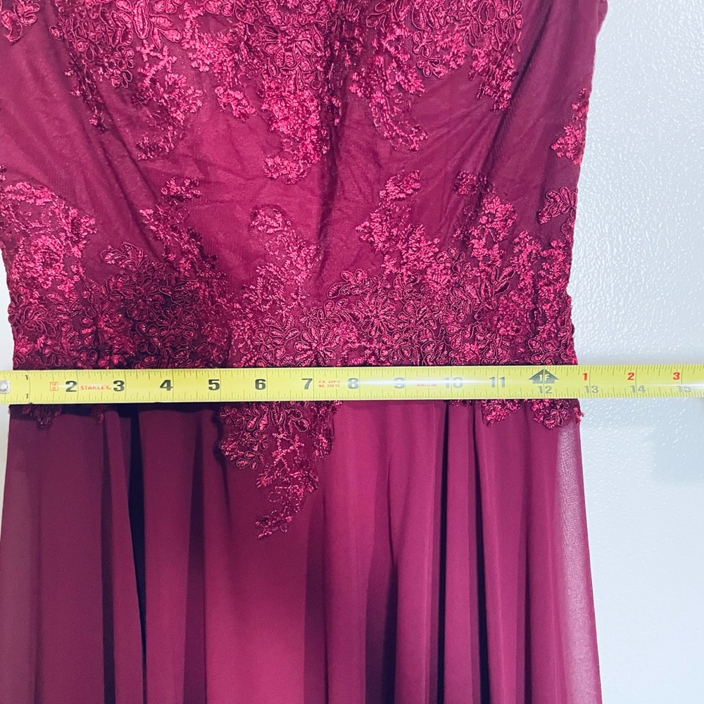 Off-Shoulder Burgundy Evening Gown - Picture 8 of 13